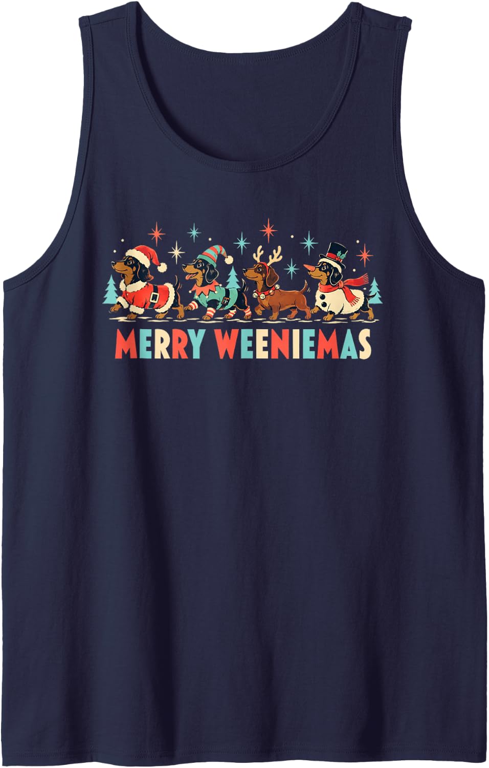 Funny Dachshund Christmas Wiener Dog Holiday Party Sleeveless Tank Top - Navy Blue