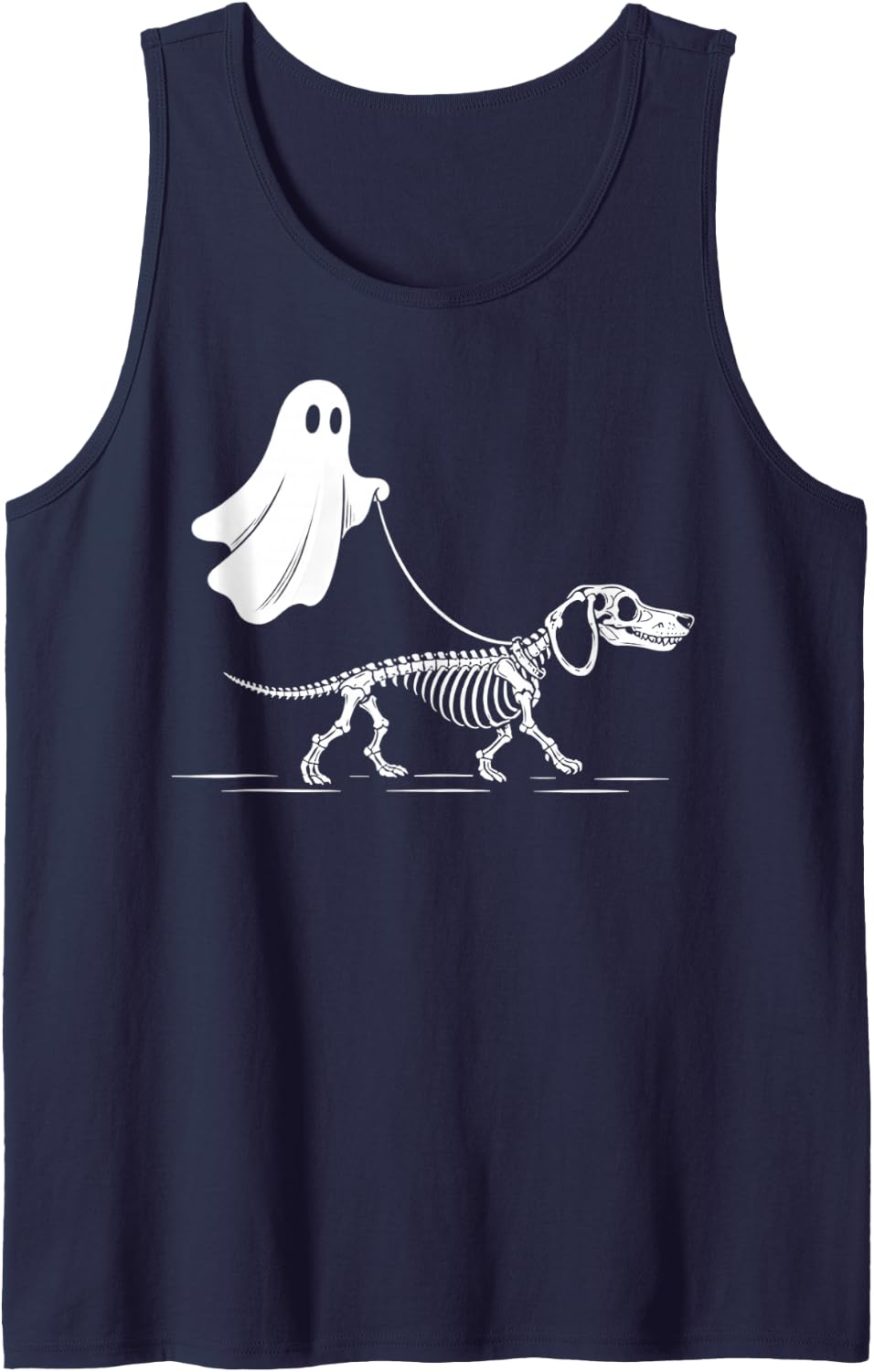 Cute Ghost Walking Skeleton Dachshund Halloween Sleeveless Tank Top - Navy Blue