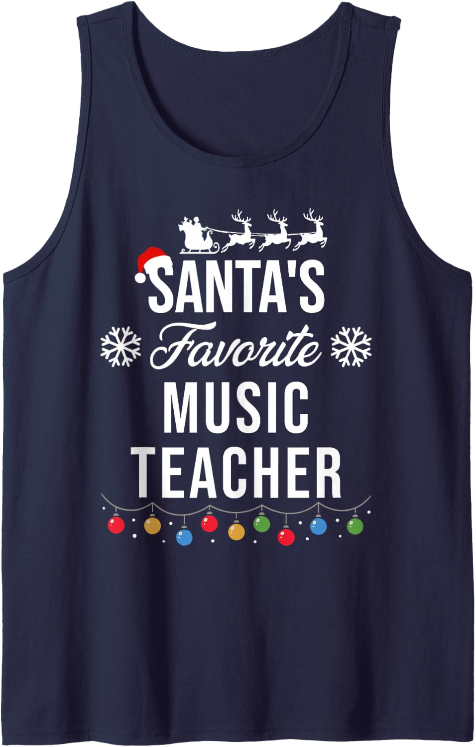 Santa's Favorite Music Teacher Funny Christmas Xmas Sleeveless Tank Top - Navy Blue