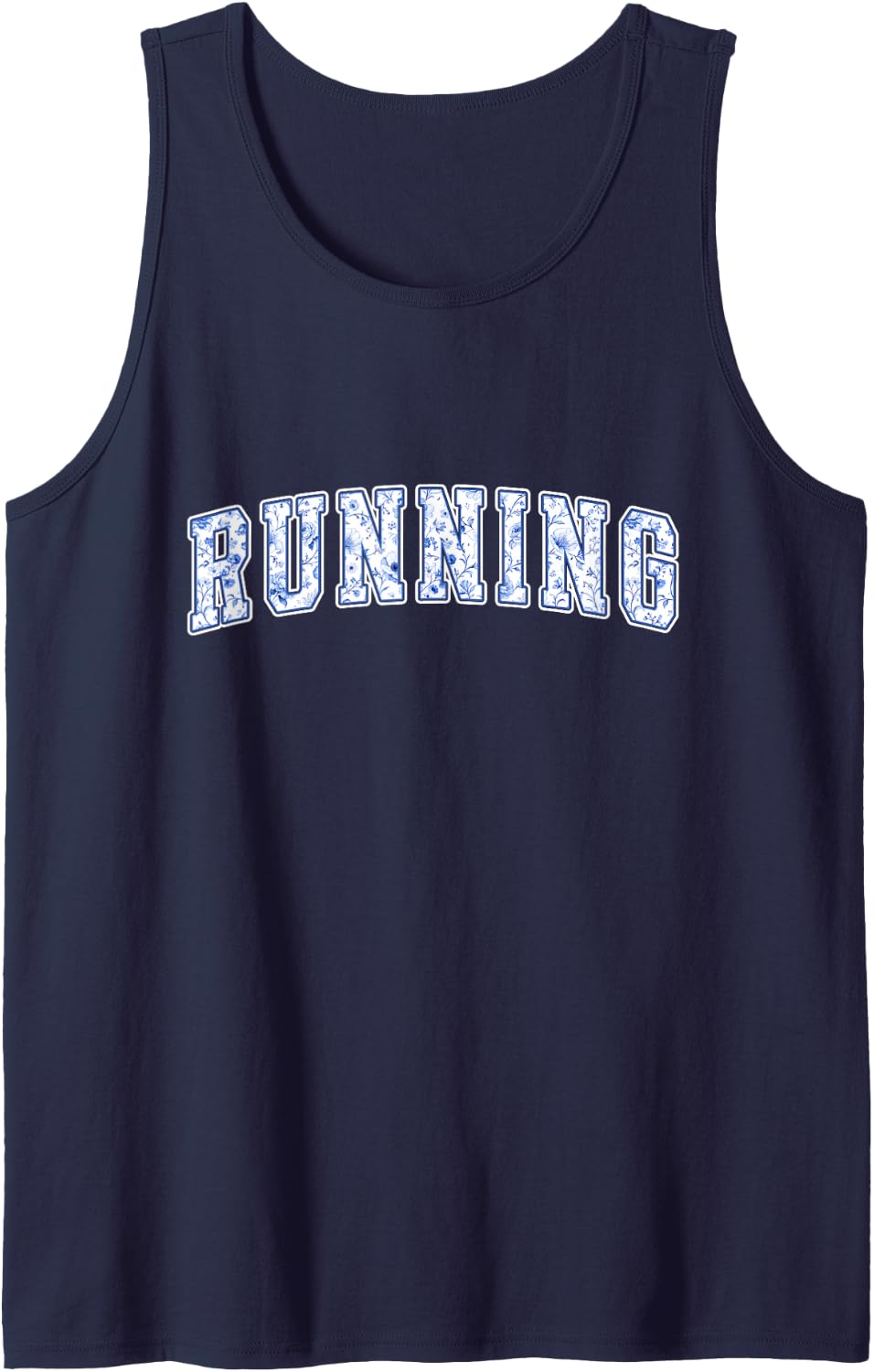 Running Blue Floral Varsity Letters Runner Marathon Sleeveless Tank Top - Navy Blue