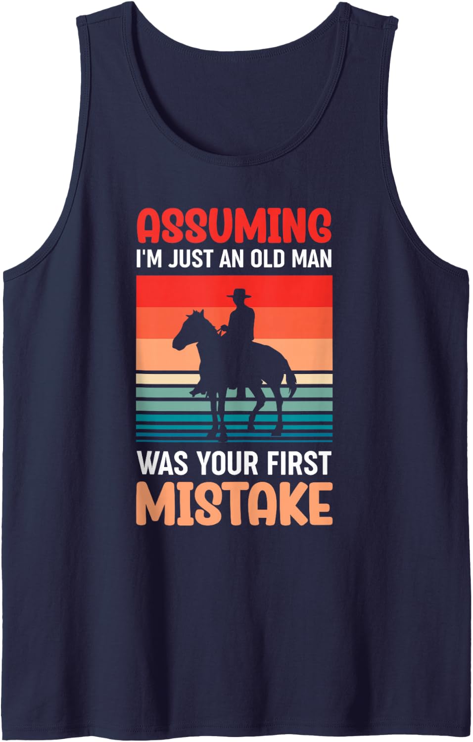 Old Man Equestrian Horse Lover Father Riding Horses Sleeveless Tank Top - Navy Blue