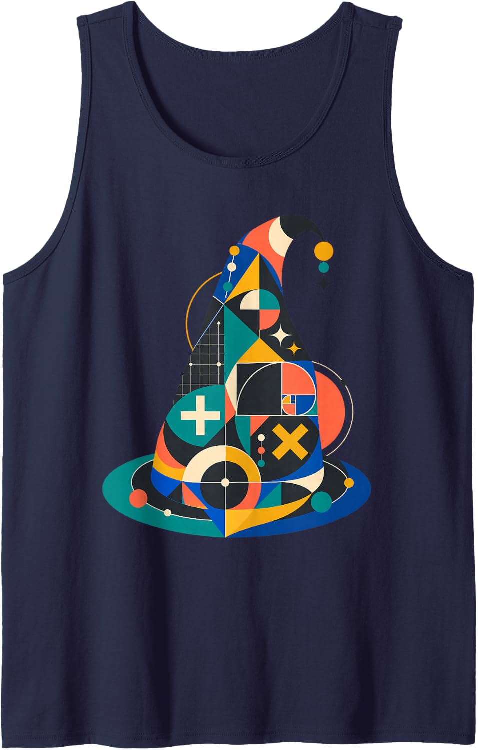 Abstract Math Wizard Hat Geometry Golden Ratio Sleeveless Tank Top - Navy Blue