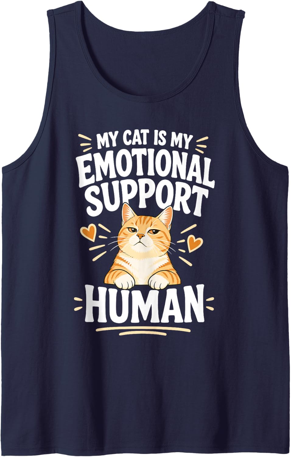 Orange Tabby Cat Cute Kitty Hearts Sleeveless Tank Top - Navy Blue