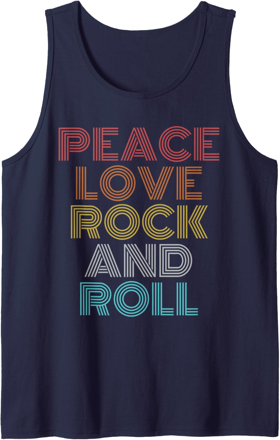 Retro Vintage Peace Love Rock and Roll Tank Top - Navy Blue