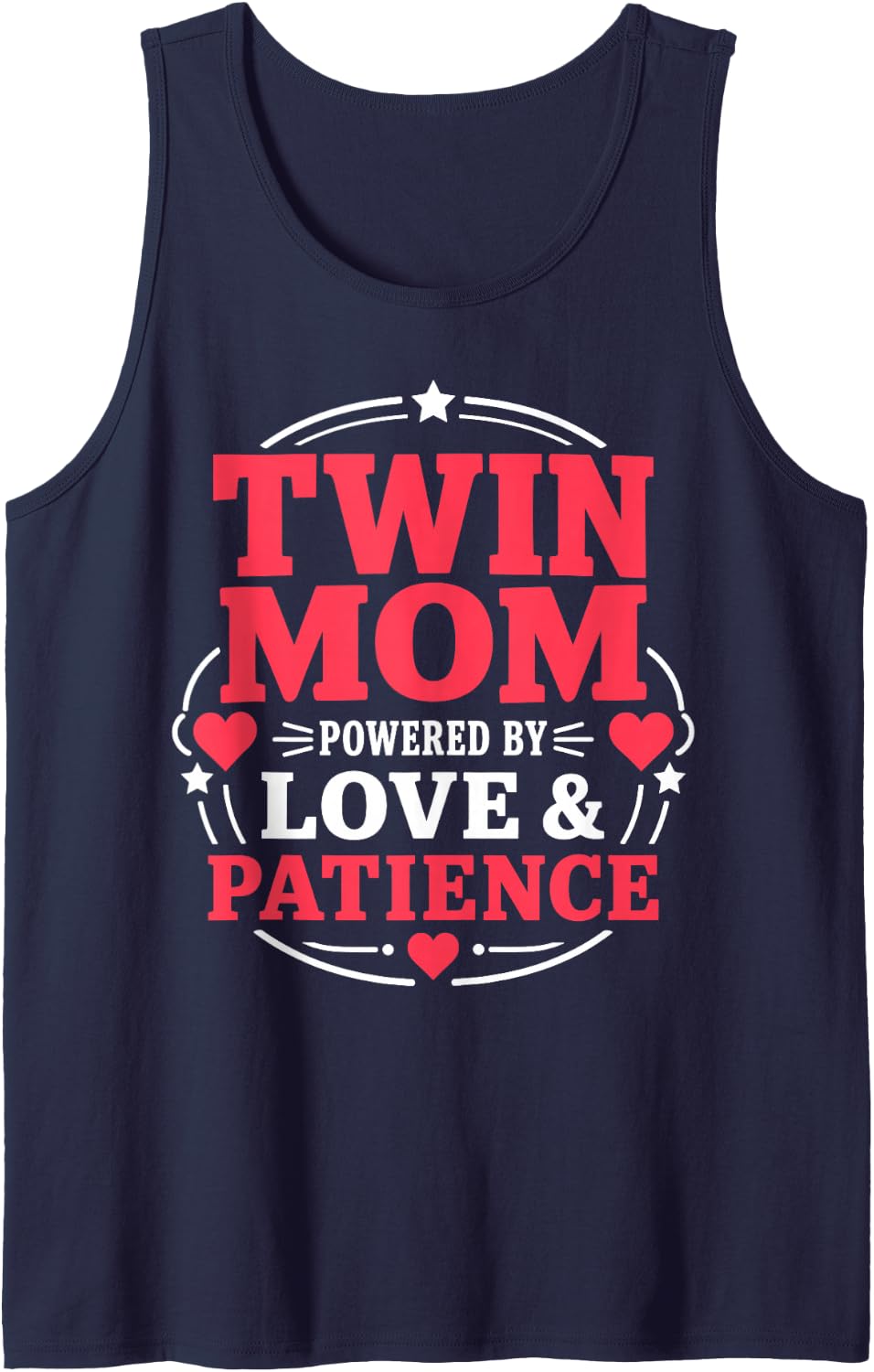 Twin Mom Powered By Love and Patience Cute Mothers Day Sleeveless Tank Top - Navy Blue