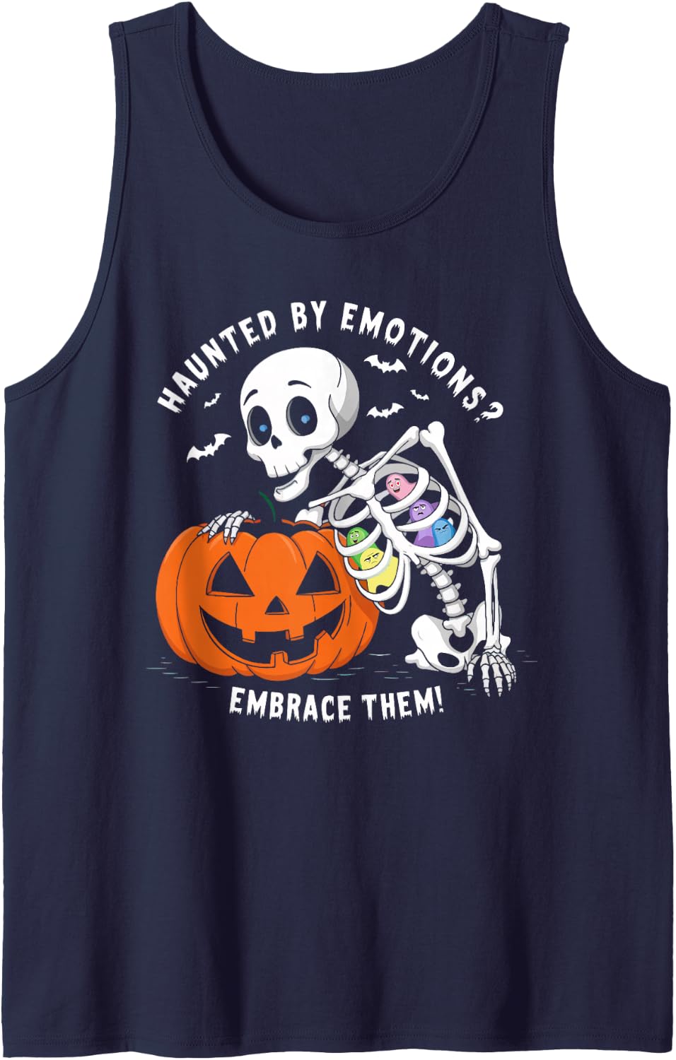 Mental Health Awareness Skeleton Ghosts Halloween Cool Art Sleeveless Tank Top - Navy Blue