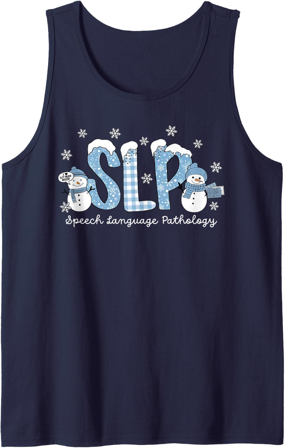 Cute SLP Winter Snowman Speech Language Pathology Christmas Sleeveless Tank Top - Navy Blue