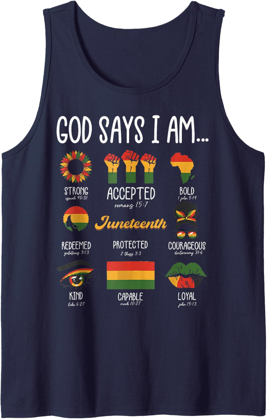 Juneteenth God Says I Am Sleeveless Tank Top - Navy Blue