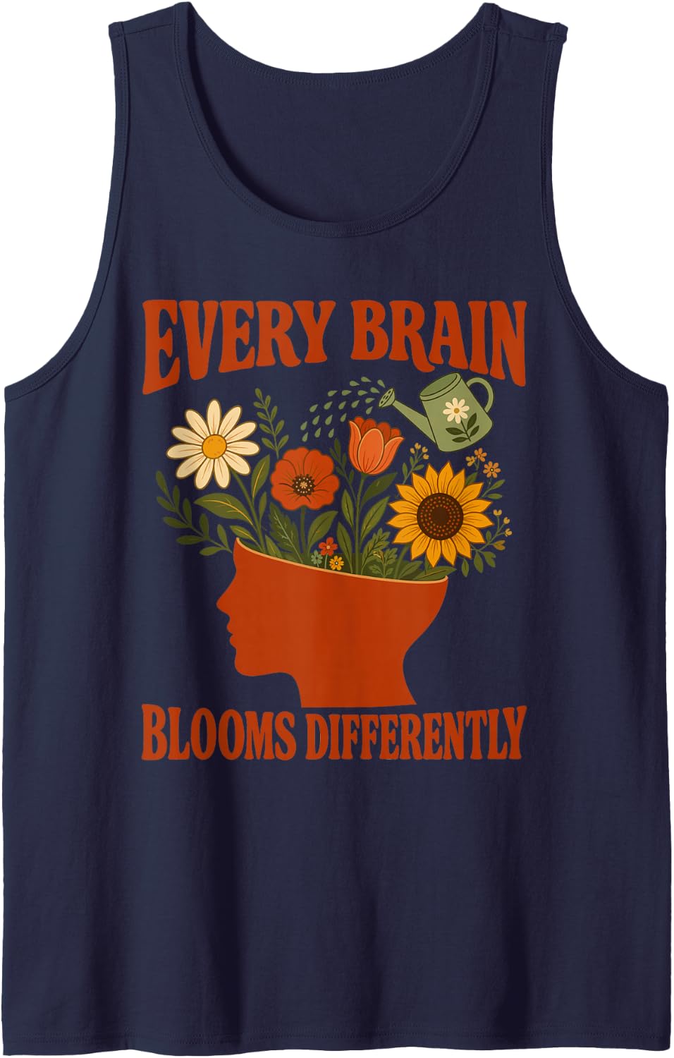 Every Brain Blooms Differently Sped Teacher Retro Sleeveless Tank Top - Navy Blue