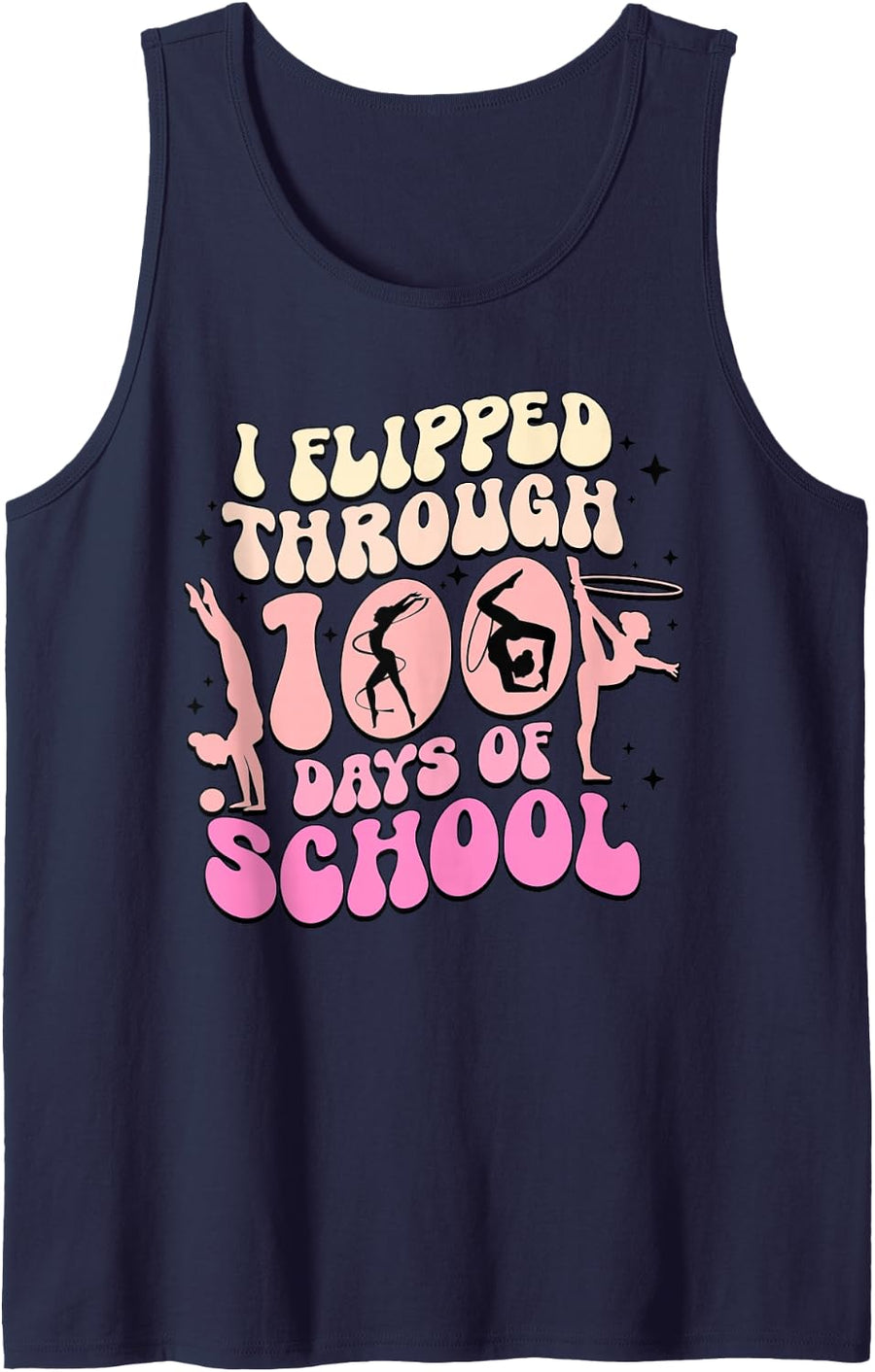 I Flipped Through 100 Days of School Gymnastics Women Kids Sleeveless Tank Top - Navy Blue