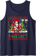 I'm On Santa's Xmas Nice List Sweater Santa Basset Hound Sleeveless Tank Top - Navy Blue