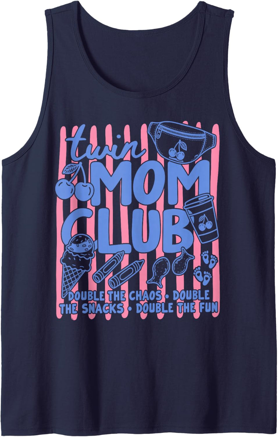 Twin Mom Club Double The Chaos Double The Fun New Mother Sleeveless Tank Top - Navy Blue