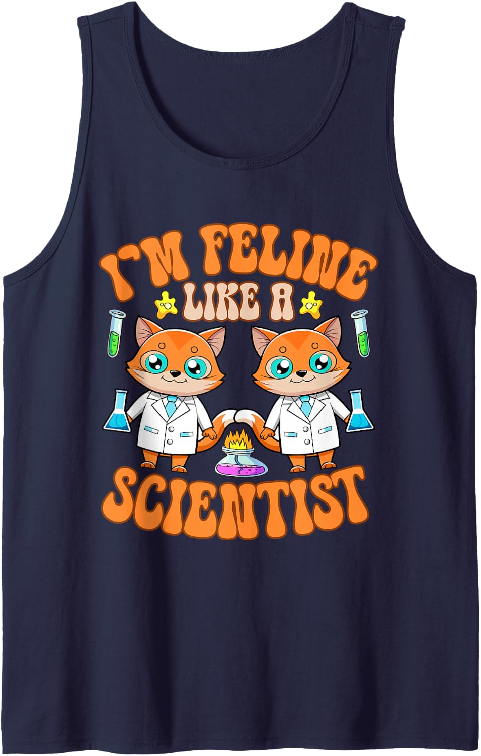 Cute Cat Chemistry Scientist Student Teacher Sleeveless Tank Top - Navy Blue
