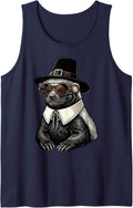 Honey Badger Vintage Retro Turkey Day Dinner Fall Harvest Sleeveless Tank Top - Navy Blue