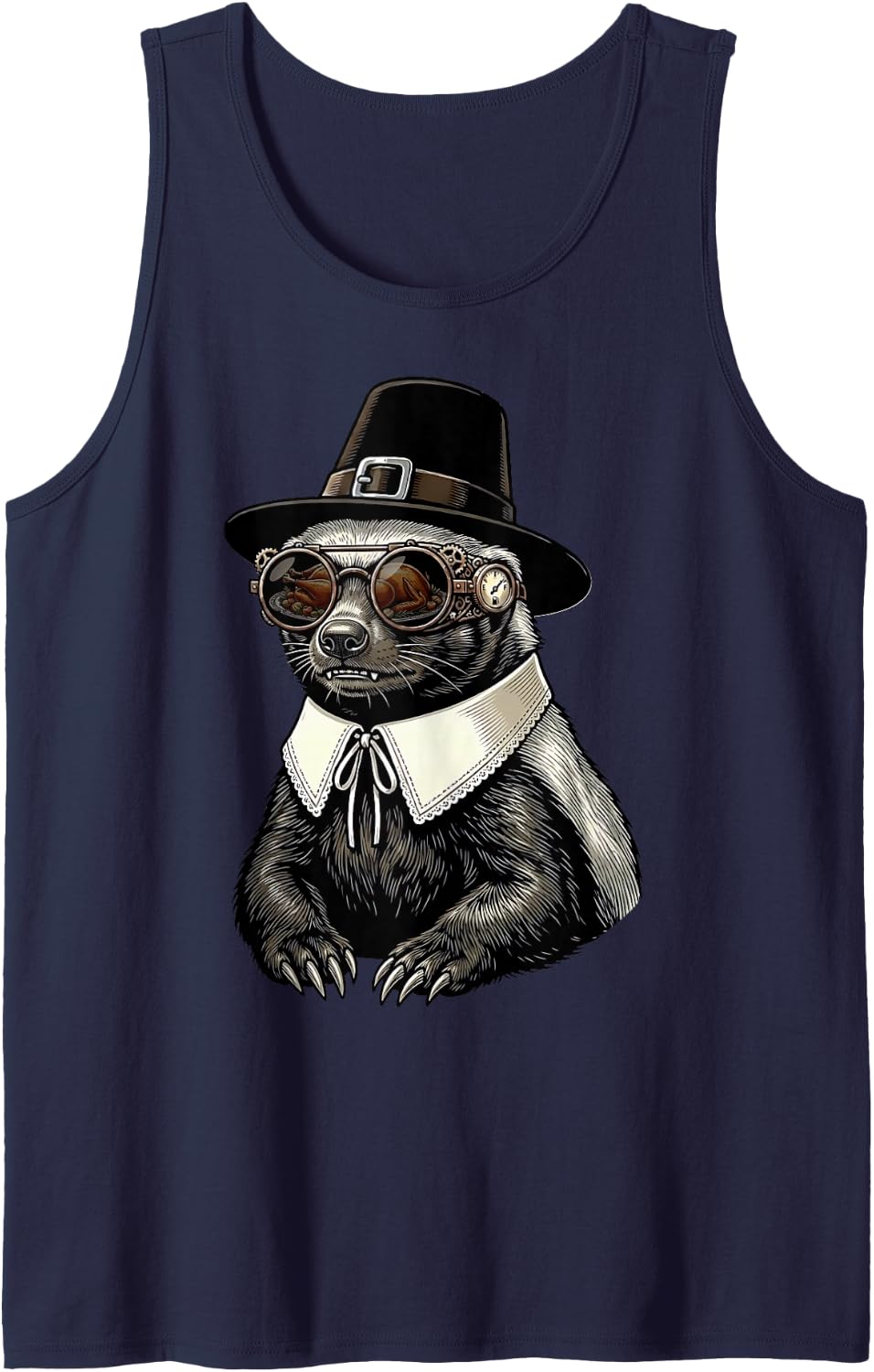 Honey Badger Vintage Retro Turkey Day Dinner Fall Harvest Sleeveless Tank Top - Navy Blue