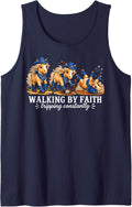 Walking by Faith Tripping Constantly Horse Funny Christian Sleeveless Tank Top - Navy Blue