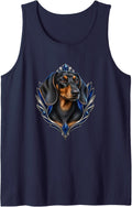 Dachshund with Blue Geometric Blades Sleeveless Tank Top - Navy Blue
