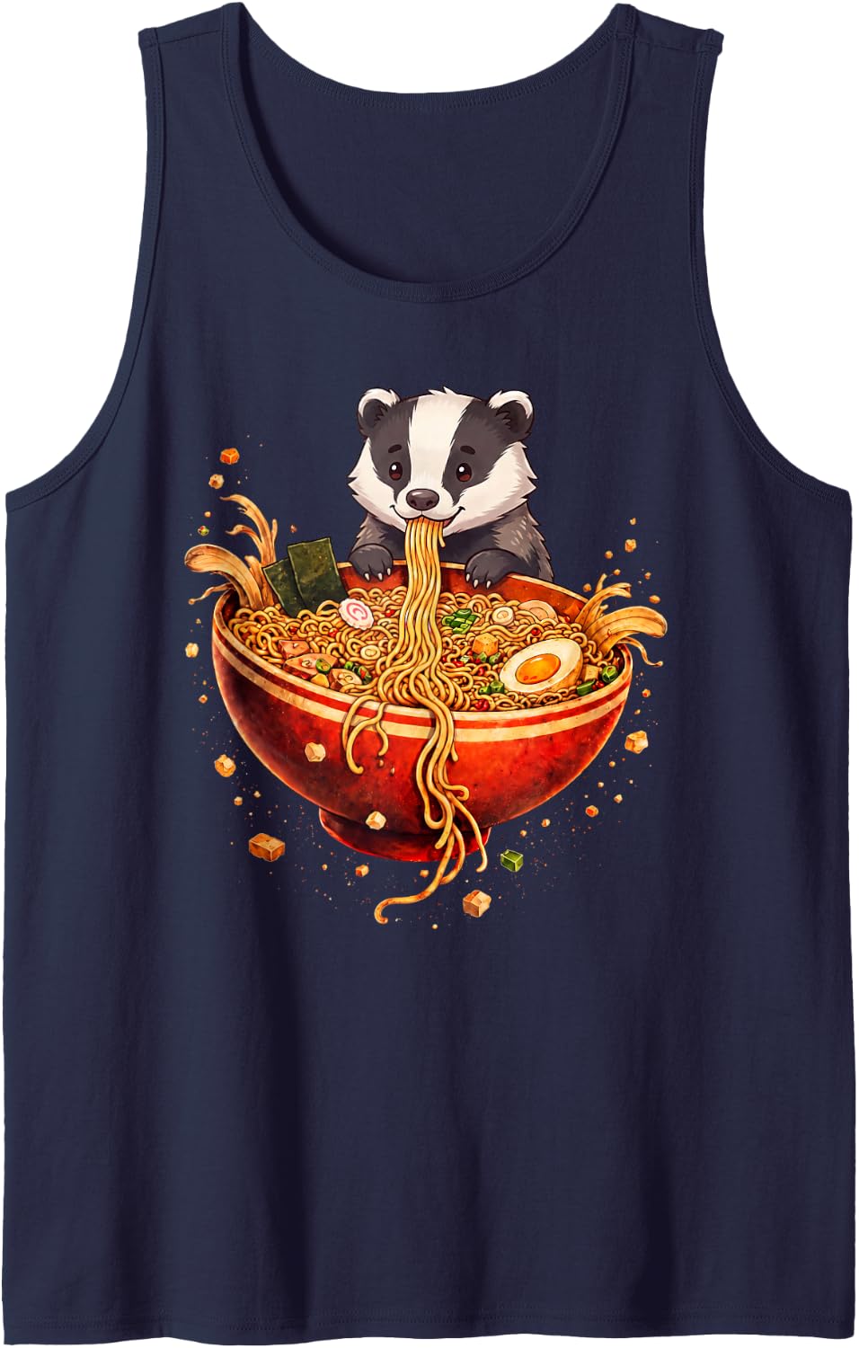 Honey Badger Ramen Japanese Art Anime Graphic Tee Kawaii Sleeveless Tank Top - Navy Blue