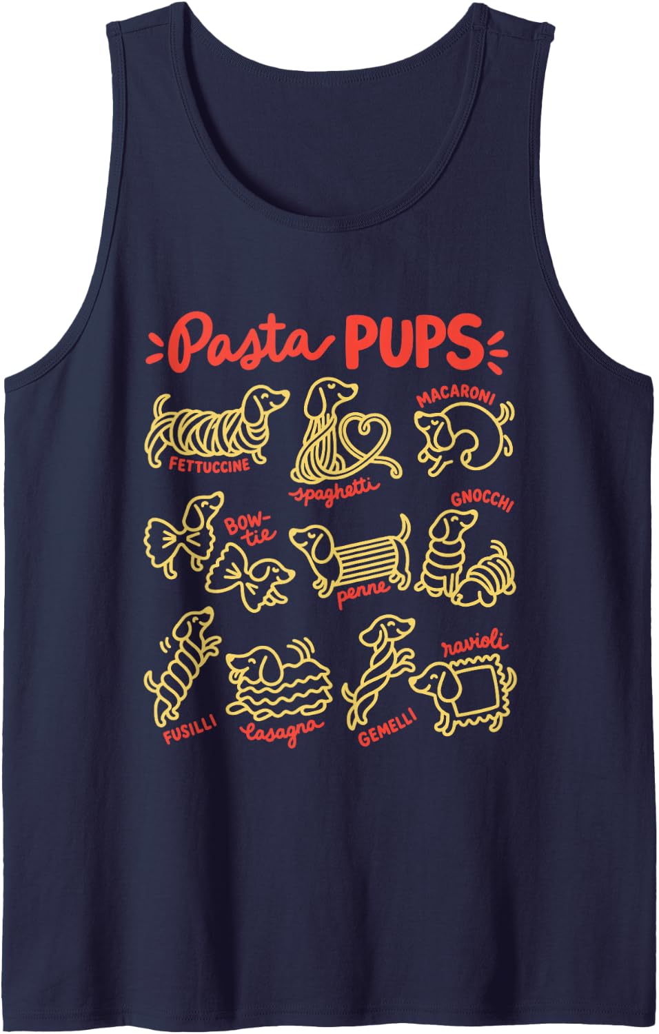 Pasta Pups Dachshund Sleeveless Tank Top - Navy Blue