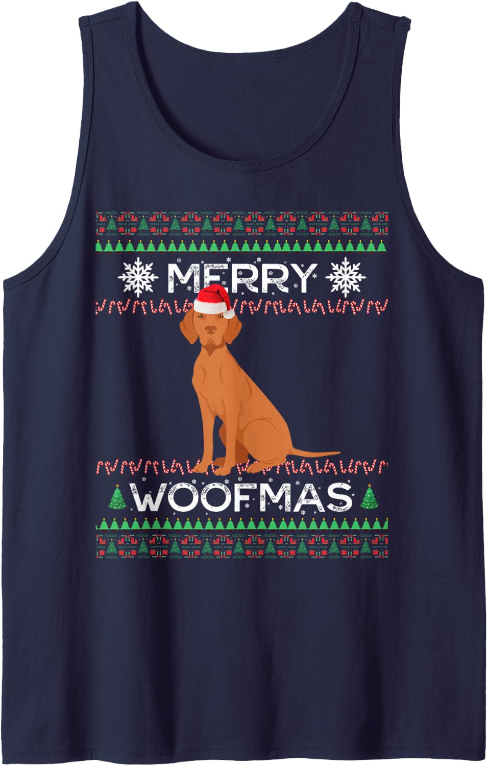 Vizsla Christmas Sleeveless Tank Top - Navy Blue