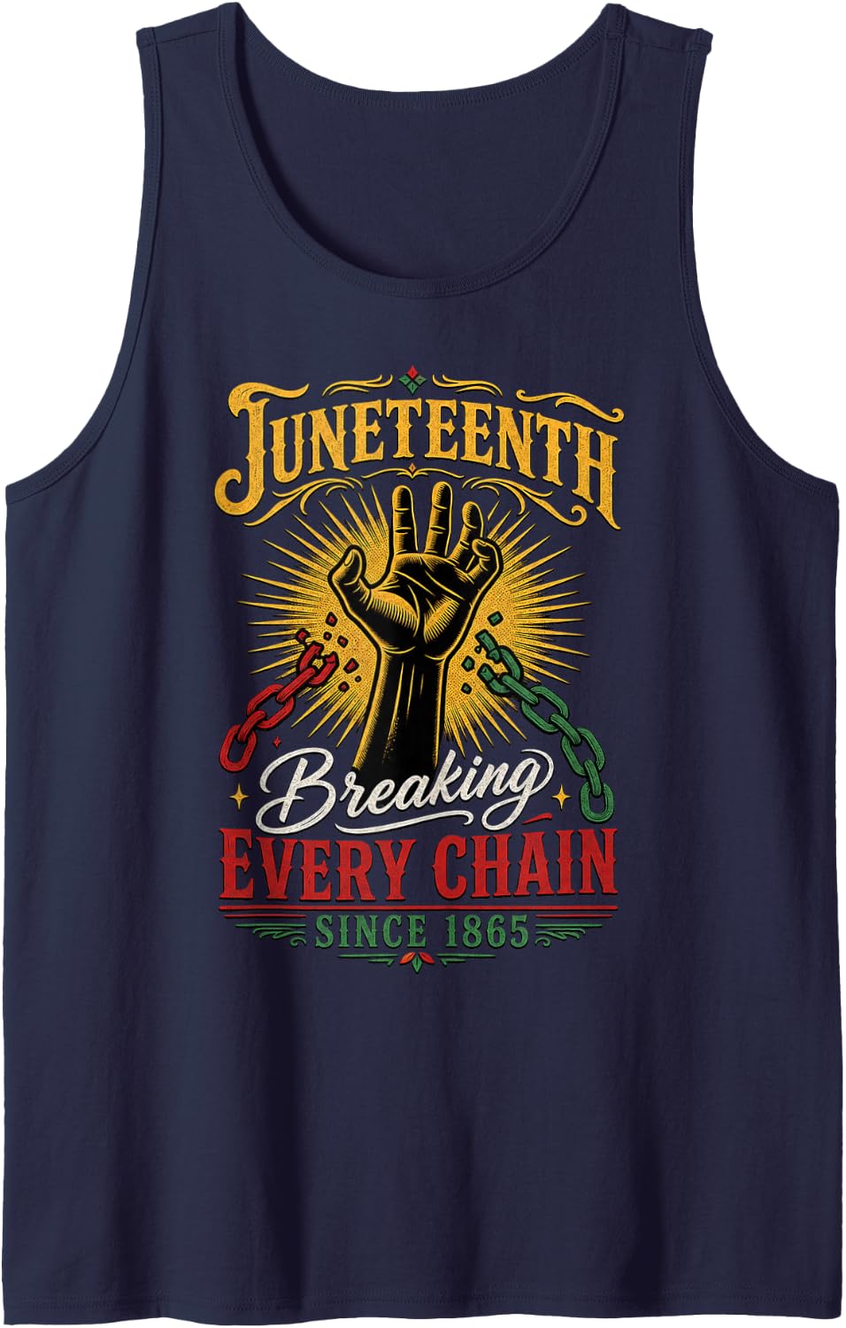 Juneteenth Fist with Sunburst Graphic Sleeveless Tank Top - Navy Blue