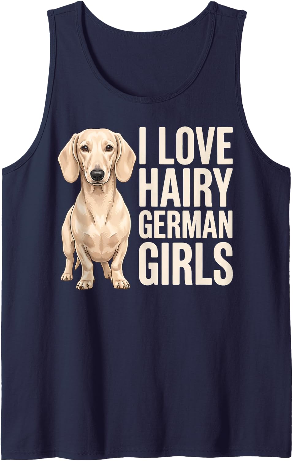 Dachshund Hairy German Girls Cream Sleeveless Tank Top - Navy Blue