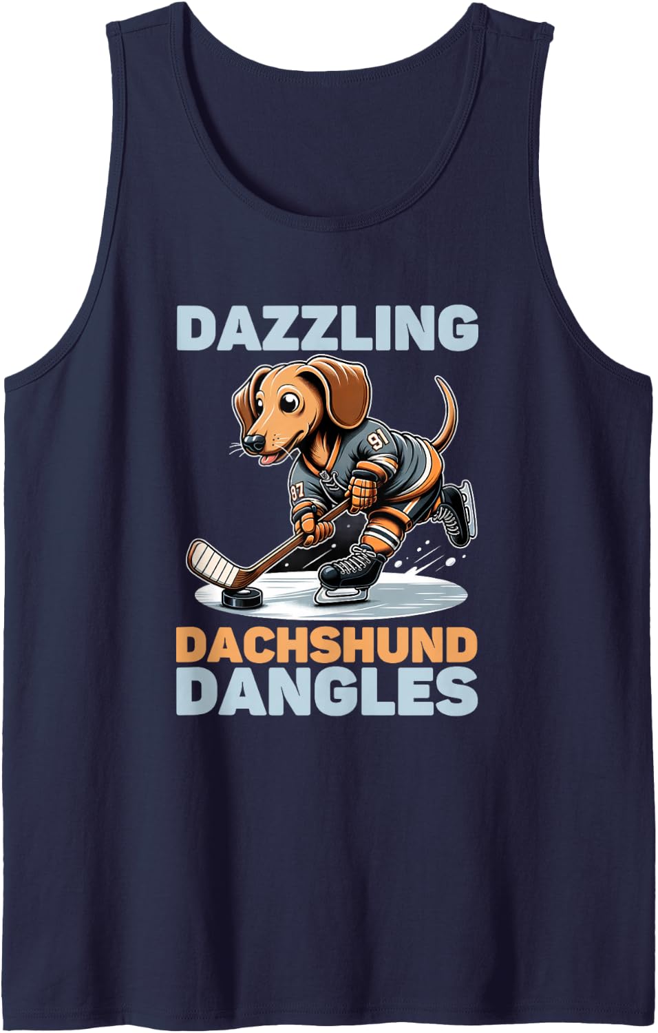 Dachshund Ice Hockey Dog Sleeveless Tank Top - Navy Blue