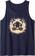 Funny Siamese Cat with Eyes Saying Sarcastic Sleeveless Tank Top - Navy Blue