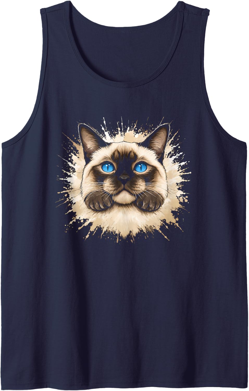 Funny Siamese Cat with Eyes Saying Sarcastic Sleeveless Tank Top - Navy Blue
