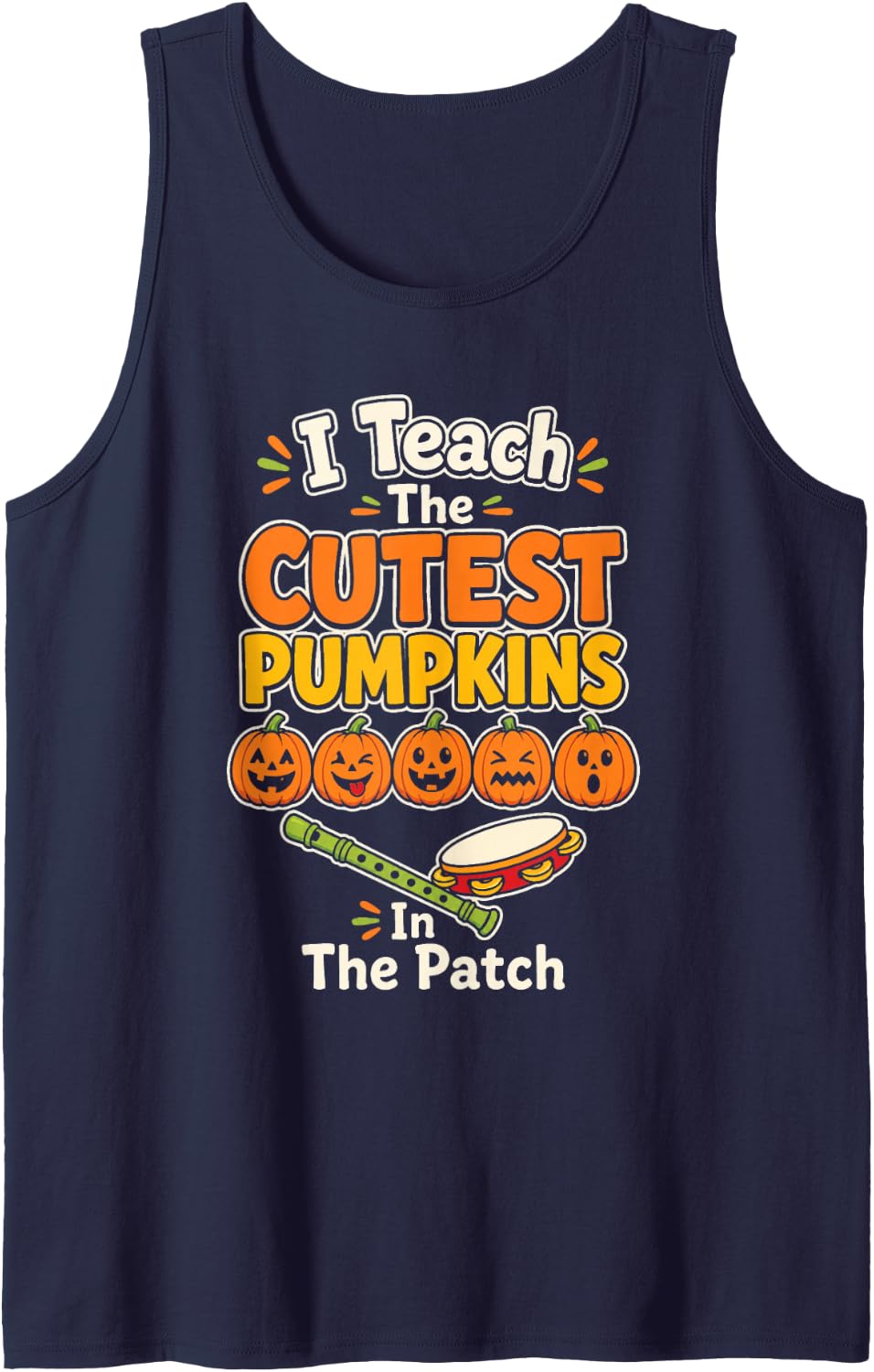 Music Teacher I Teach The Cutest Pumpkins in The Patch Sleeveless Tank Top - Navy Blue