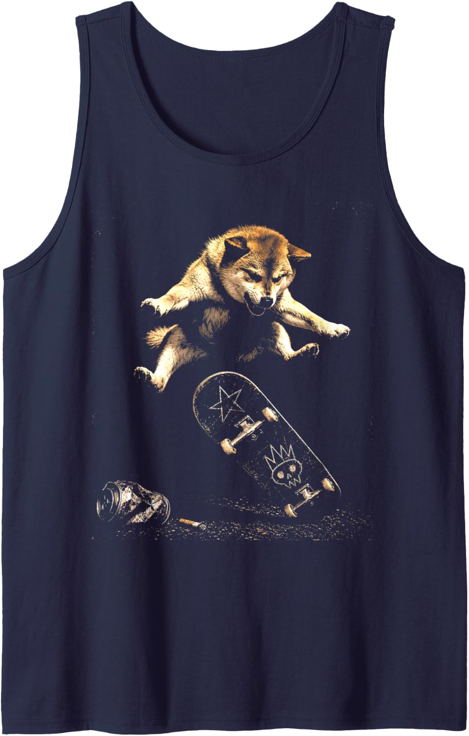 Skater Skateboarding Sk8 Shiba Inu Dog Jumping Trick Sleeveless Tank Top - Navy Blue