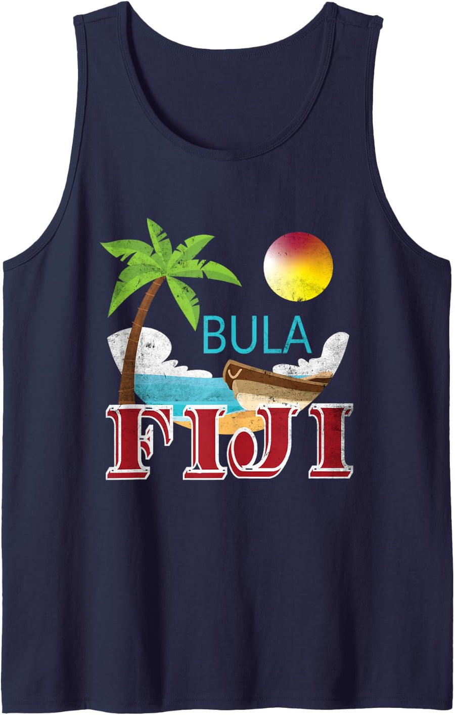 Tourist and Native Fiji Bula Vintage Grunge Vacation Shirt Tank Top - Navy Blue
