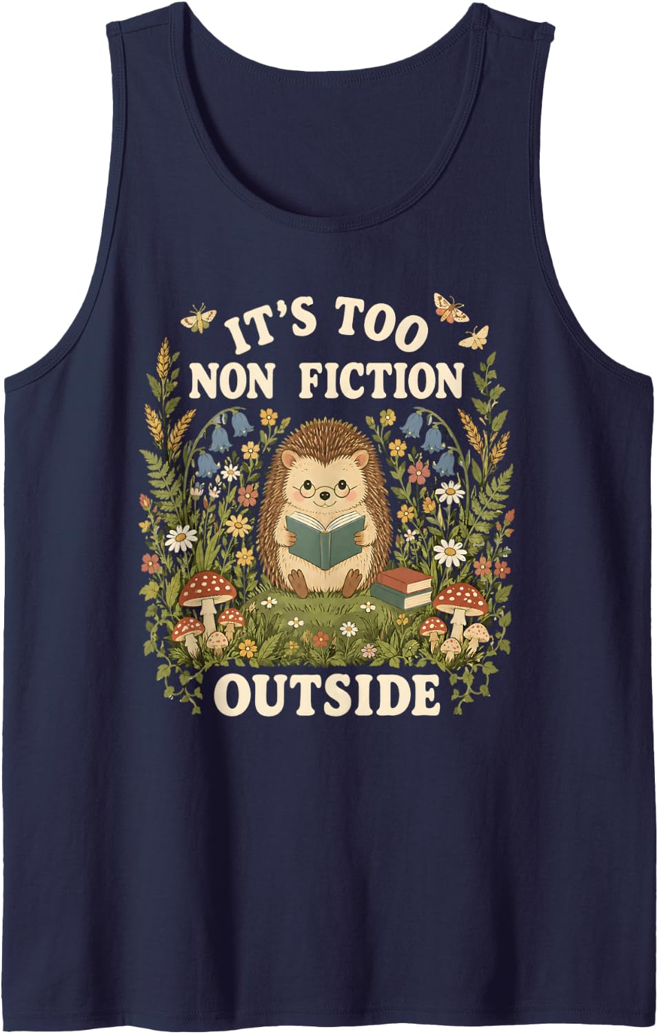 It's Too Nonfiction Outside Book Hedgehog Sleeveless Tank Top - Navy Blue