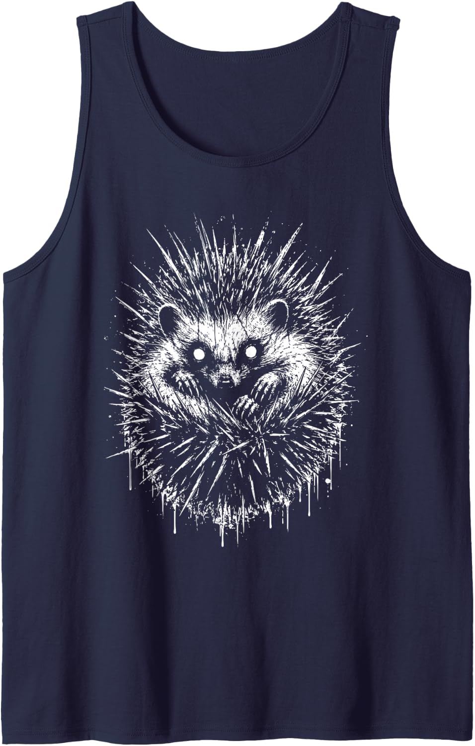 Creepy Goth Hedgehog, Horror Hedgehog, Weirdcore Hedgehog Tank Top - Navy Blue