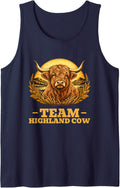 Team Highland Cow Vintage Farm Retro Animal Lover Sleeveless Tank Top - Navy Blue