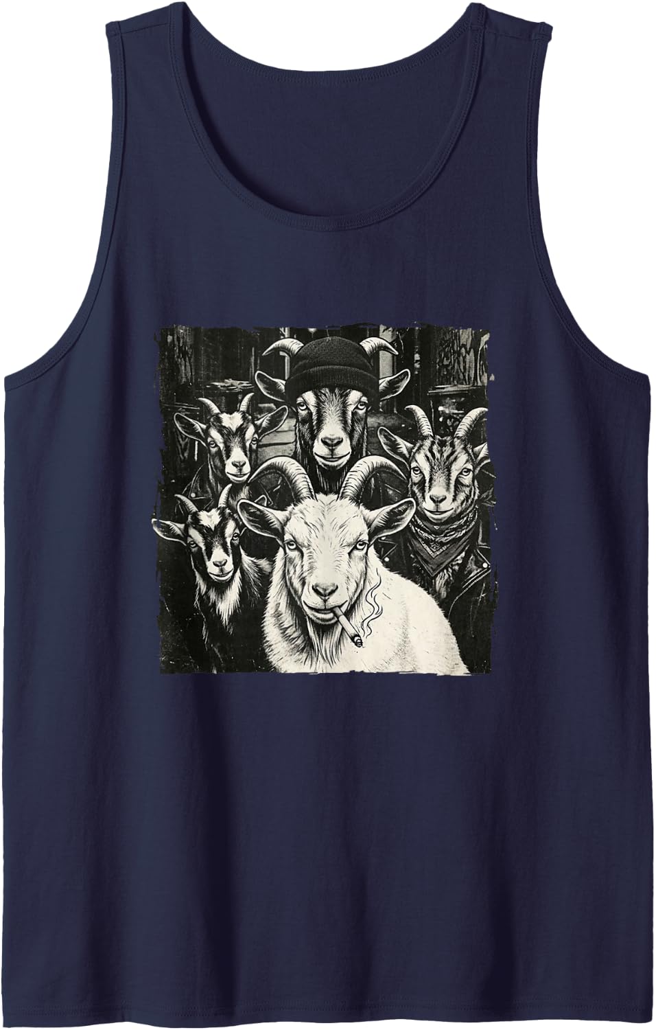 Cool Vintage Gangster Street Crew Goat Sleeveless Tank Top - Navy Blue