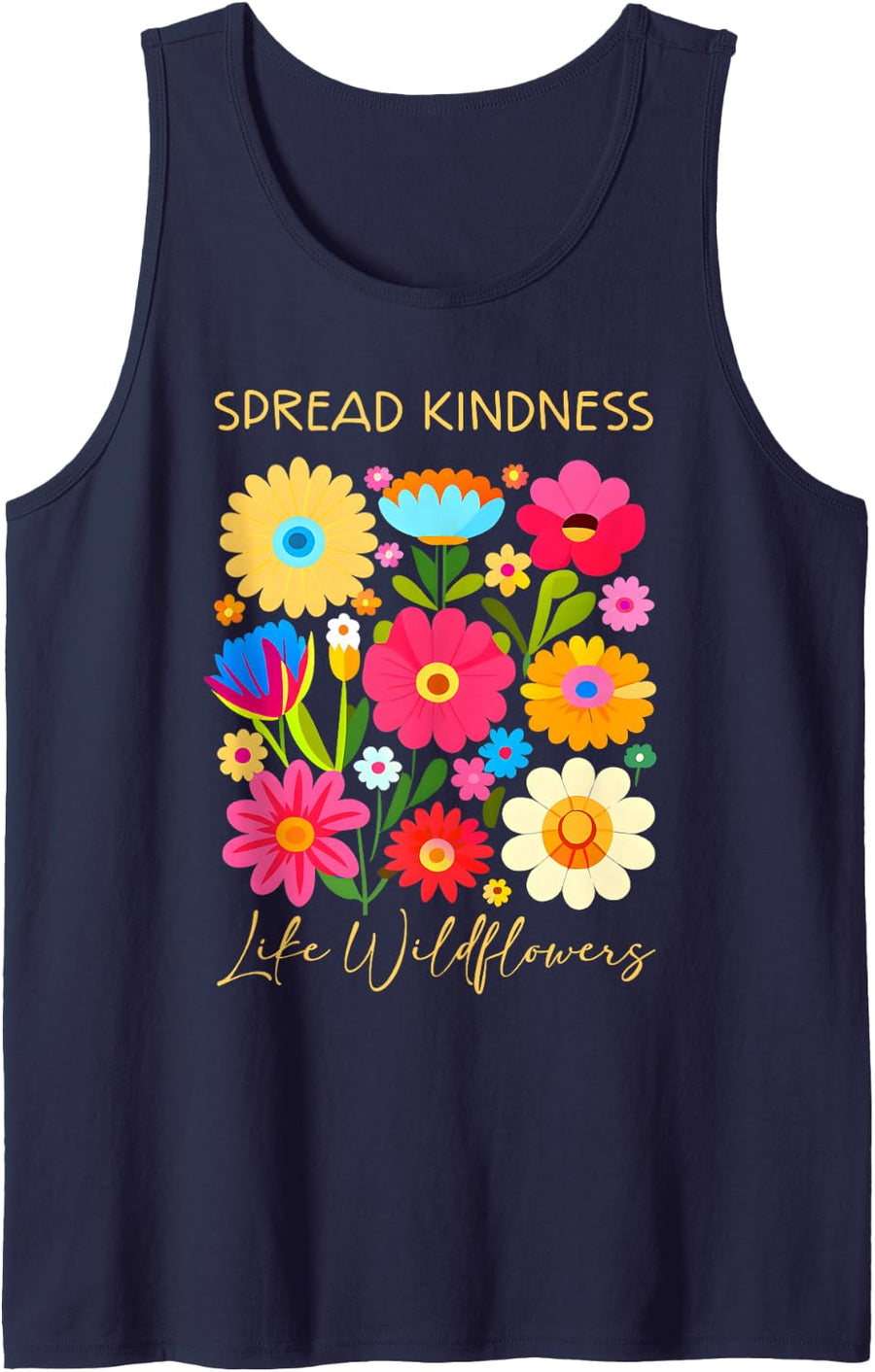 Spread Kindness Like Wildflowers Mental Health Matters Sleeveless Tank Top - Navy Blue