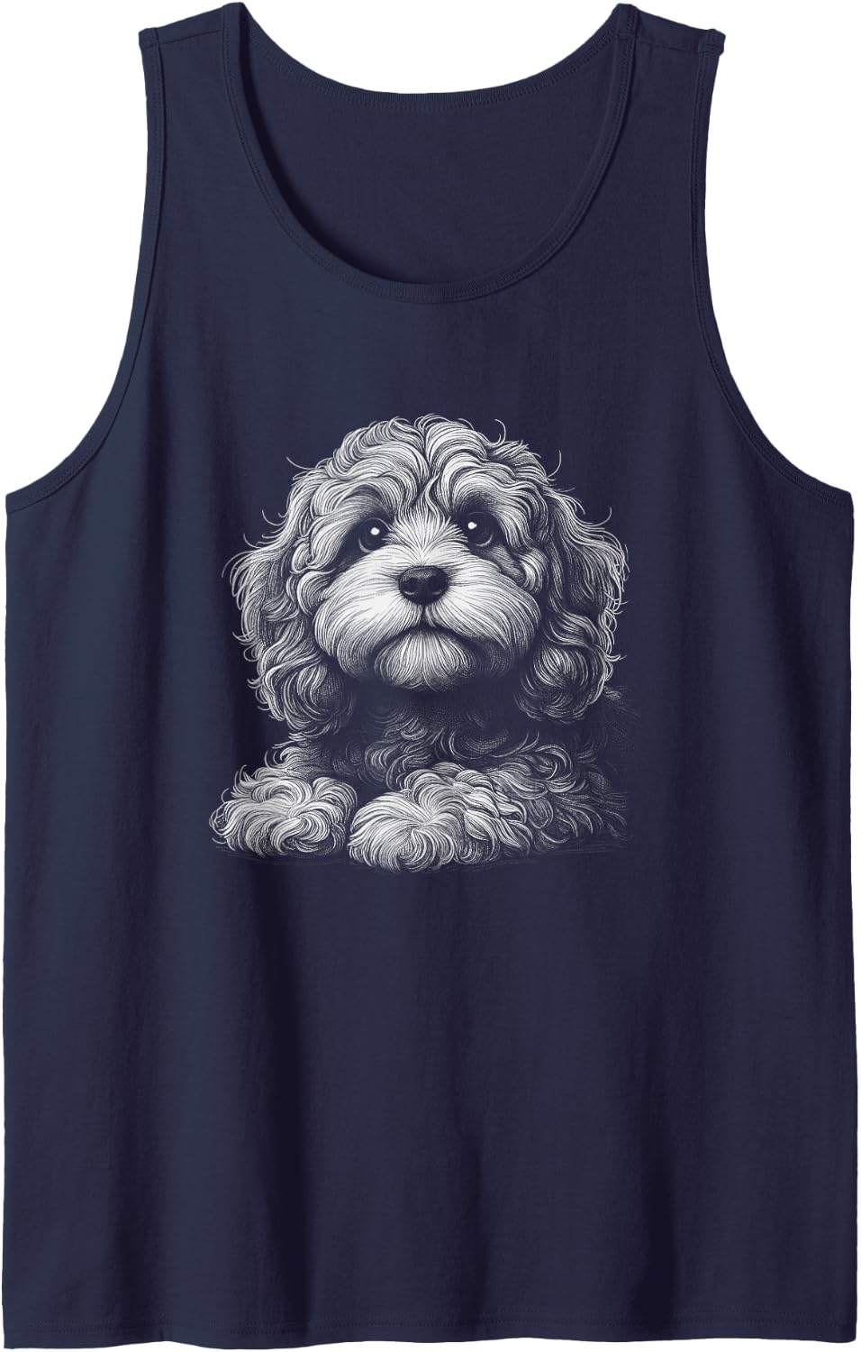 Cavapoo Dog Face Art Sketch Design Tank Top - Navy Blue