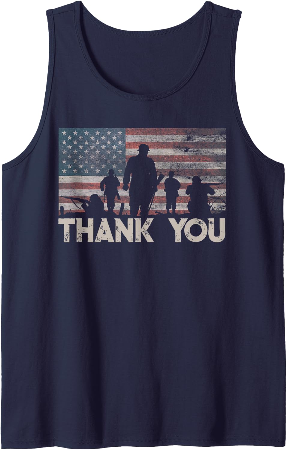 American Flag Thank You Military Appreciation Tank Top - Navy Blue