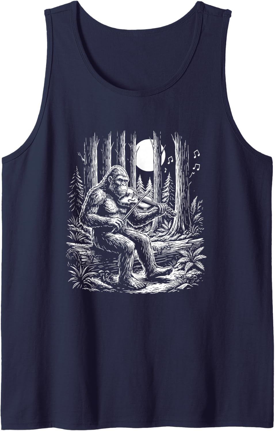 Fiddle Player Bigfoot Violinist Sasquatch Old Time Fiddler Sleeveless Tank Top - Navy Blue