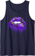 Biting Lip Sexy Mardi Gras Tank Top - Navy Blue