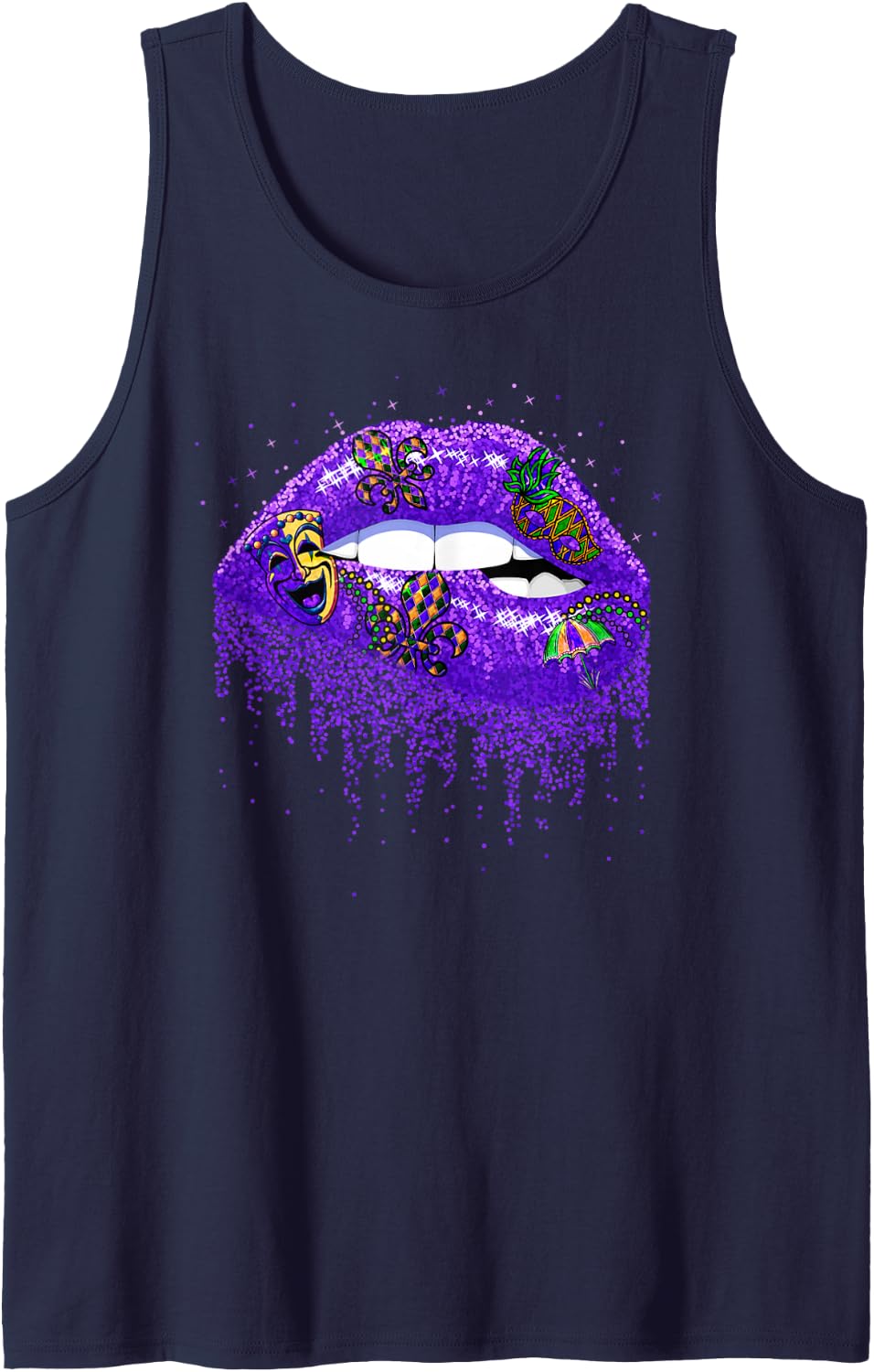Biting Lip Sexy Mardi Gras Tank Top - Navy Blue
