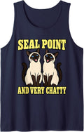 Siamese Cat Seal Point and Very Chatty Kitty Funny Cute Sleeveless Tank Top - Navy Blue