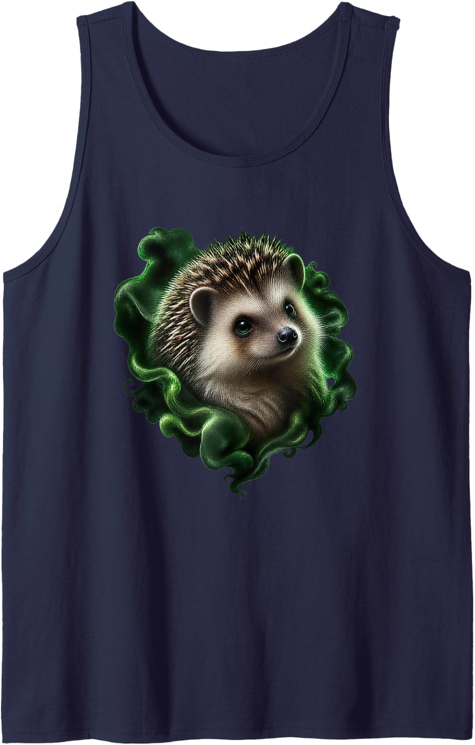 Hedgehog with Jade Green Smoke Woodland Animal Art Sleeveless Tank Top - Navy Blue