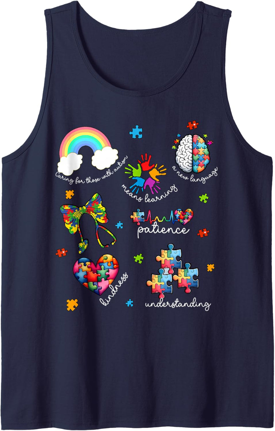 Nurse Autism Awareness Neurodiversity Medical Profession Sleeveless Tank Top - Navy Blue
