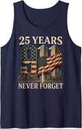 Retro Remember Honor Unite 25th Anniversary 9 11 Sleeveless Tank Top - Navy Blue