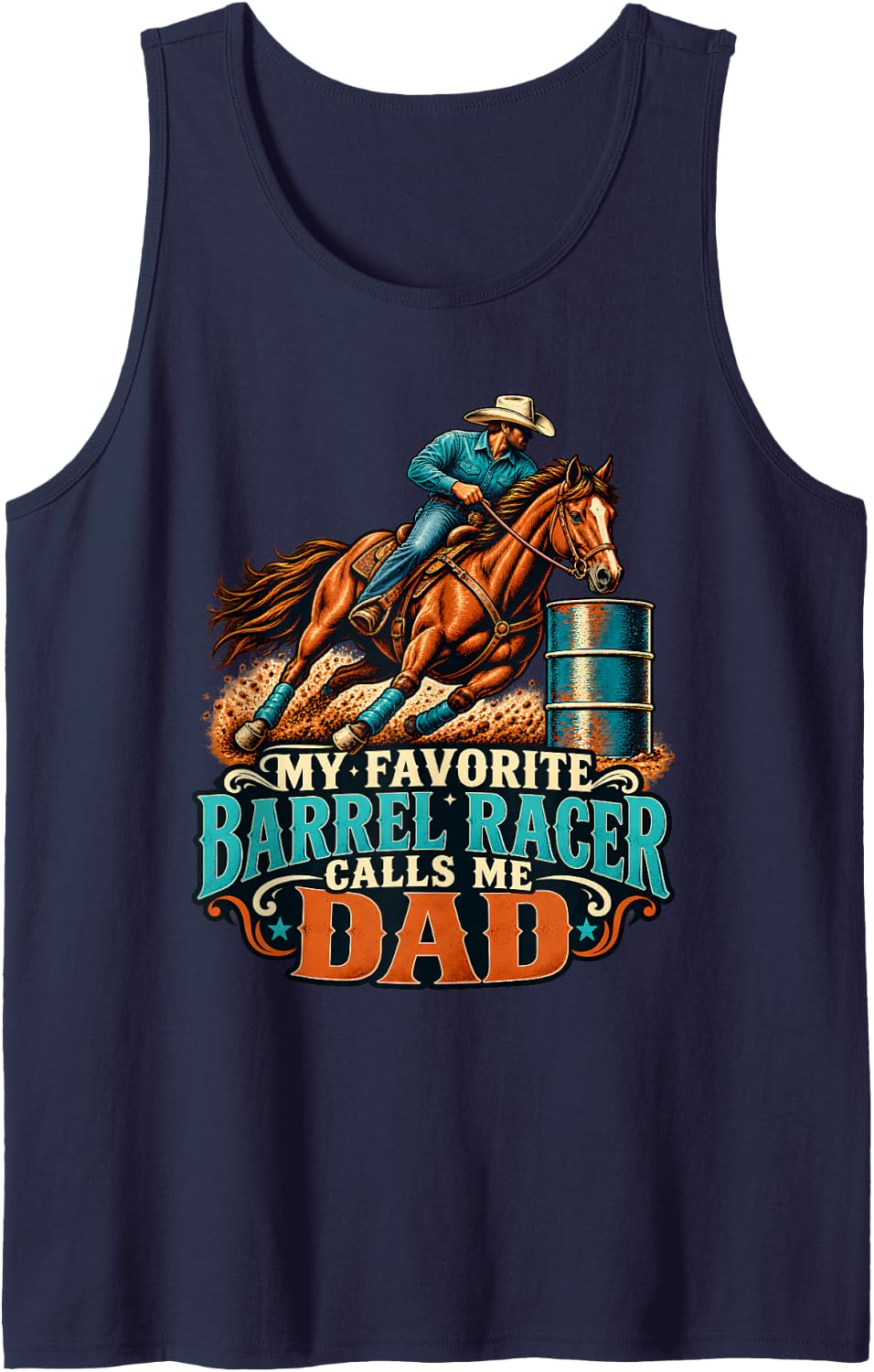 My Favorite Barrel Racer Calls Me Dad Western Rodeo Sleeveless Tank Top - Navy Blue