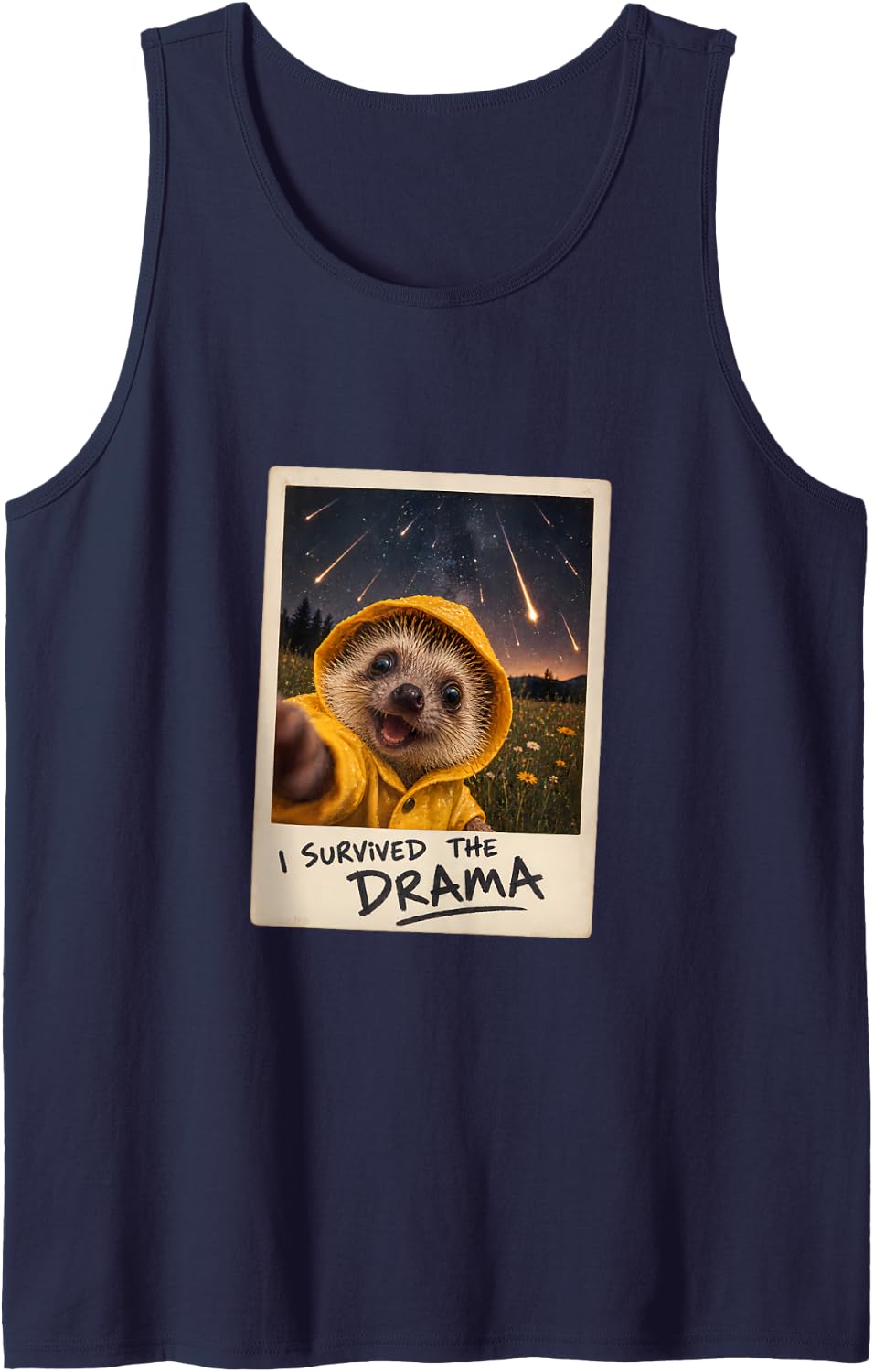 I Survived The Drama Hedgehog Funny Sleeveless Tank Top - Navy Blue