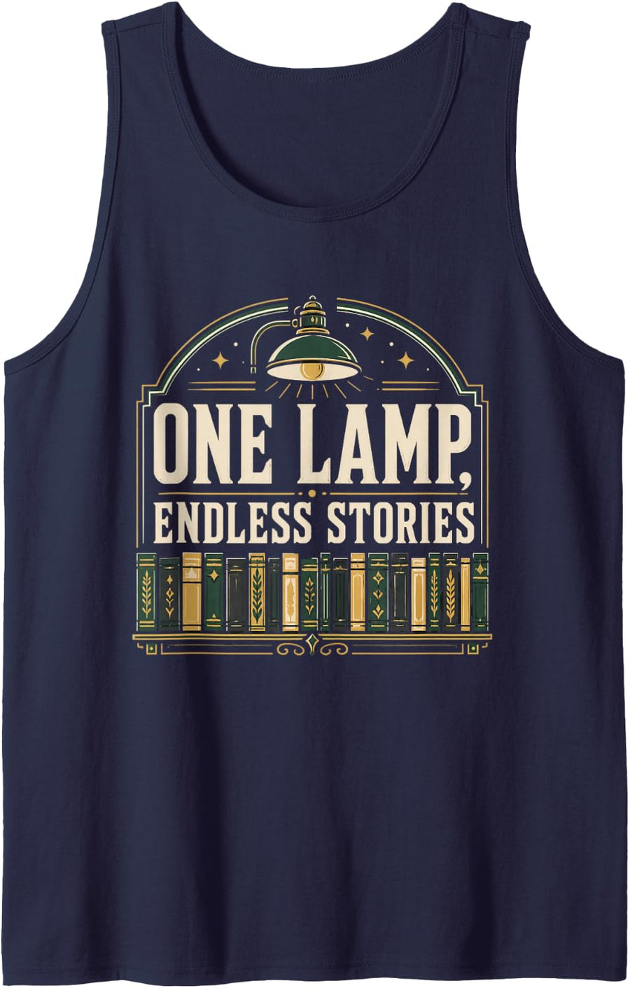 ONE LAMP, Endless Stories Librarian Library Books Reading Tank Top - Navy Blue