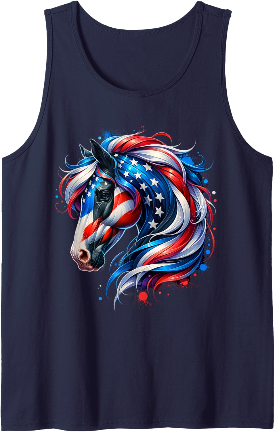 Horse 4th Of July Patriotic Horse Graphic American Flag Tank Top - Navy Blue